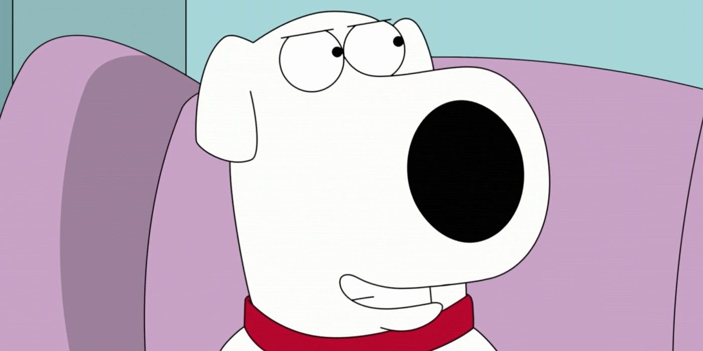 Brian Griffin smiles to himself as he decides to use Stewie's time machine in Family Guy Season 22, Episode 15 "Faith No More."